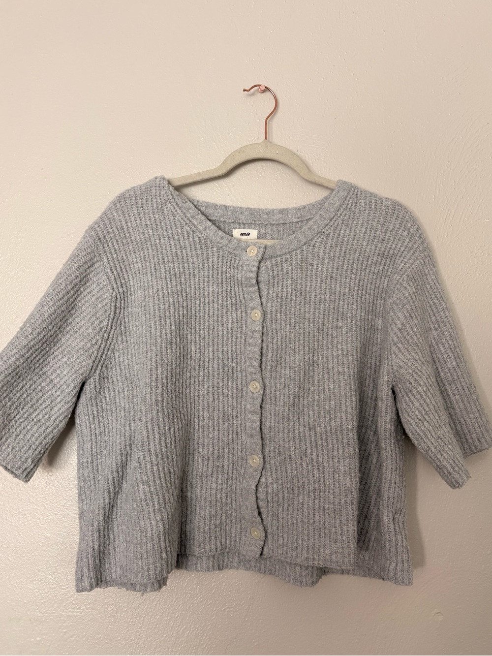 Aerie Cozy Light Gray Button-Front Women's Sweater Cardigan